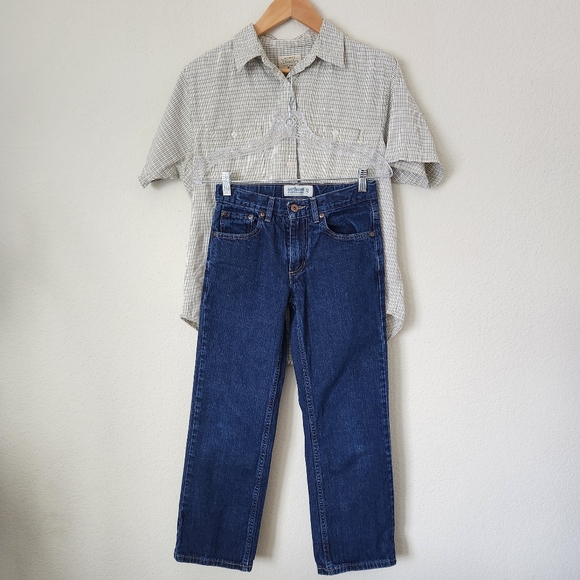 Other - Boys/Young Man Short Sleeve Button Down Plaid Shirt & Denim Jean Outfit, Size 12
